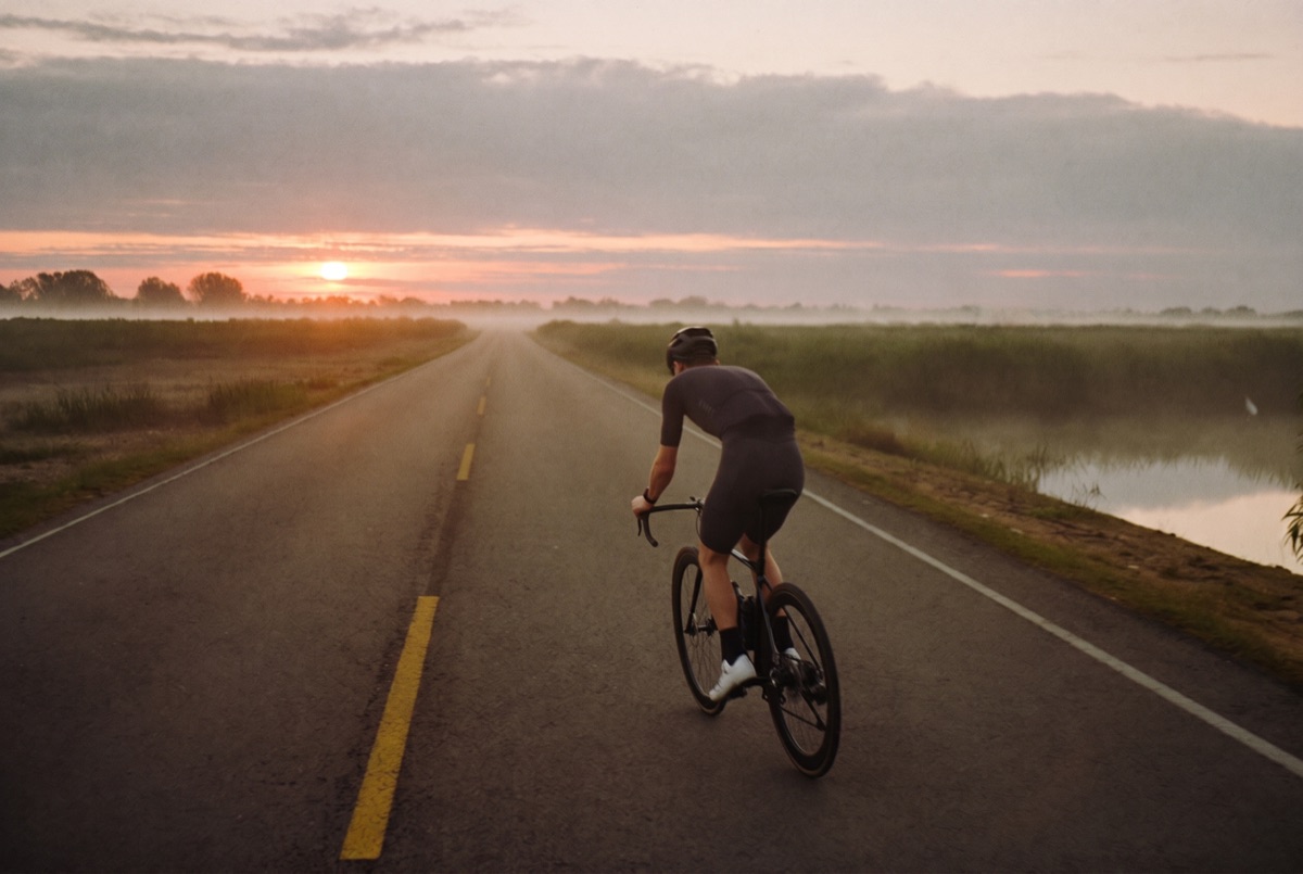 Lone rider at sunrise on the Everglades straight